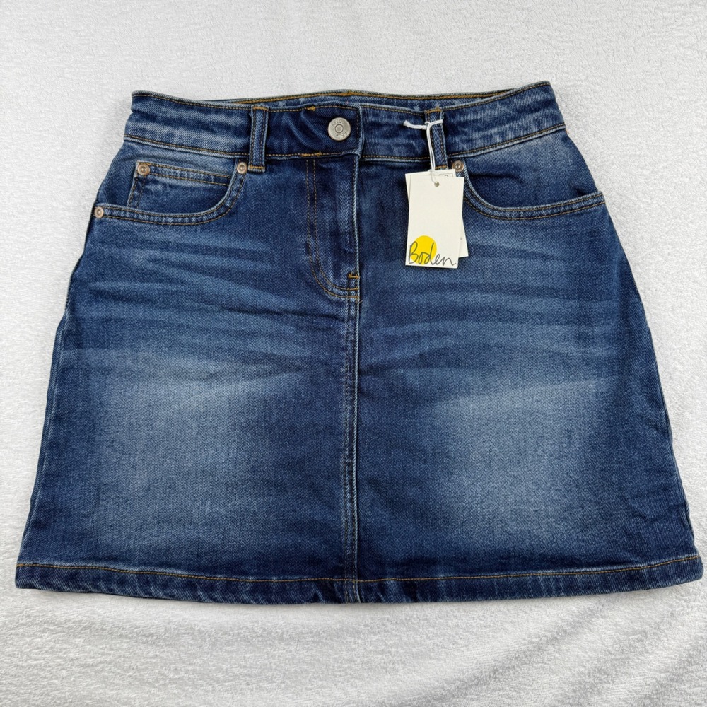Boden Denim Skirt Girl 13-14Y Blue Star Pocket Celestial Casual Classic Mini NWT
